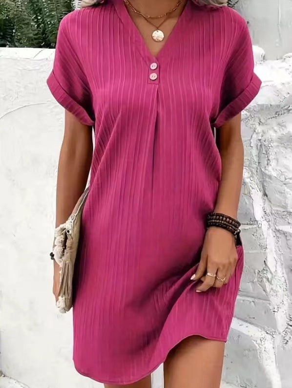 Button-Front V-Neck Dress
