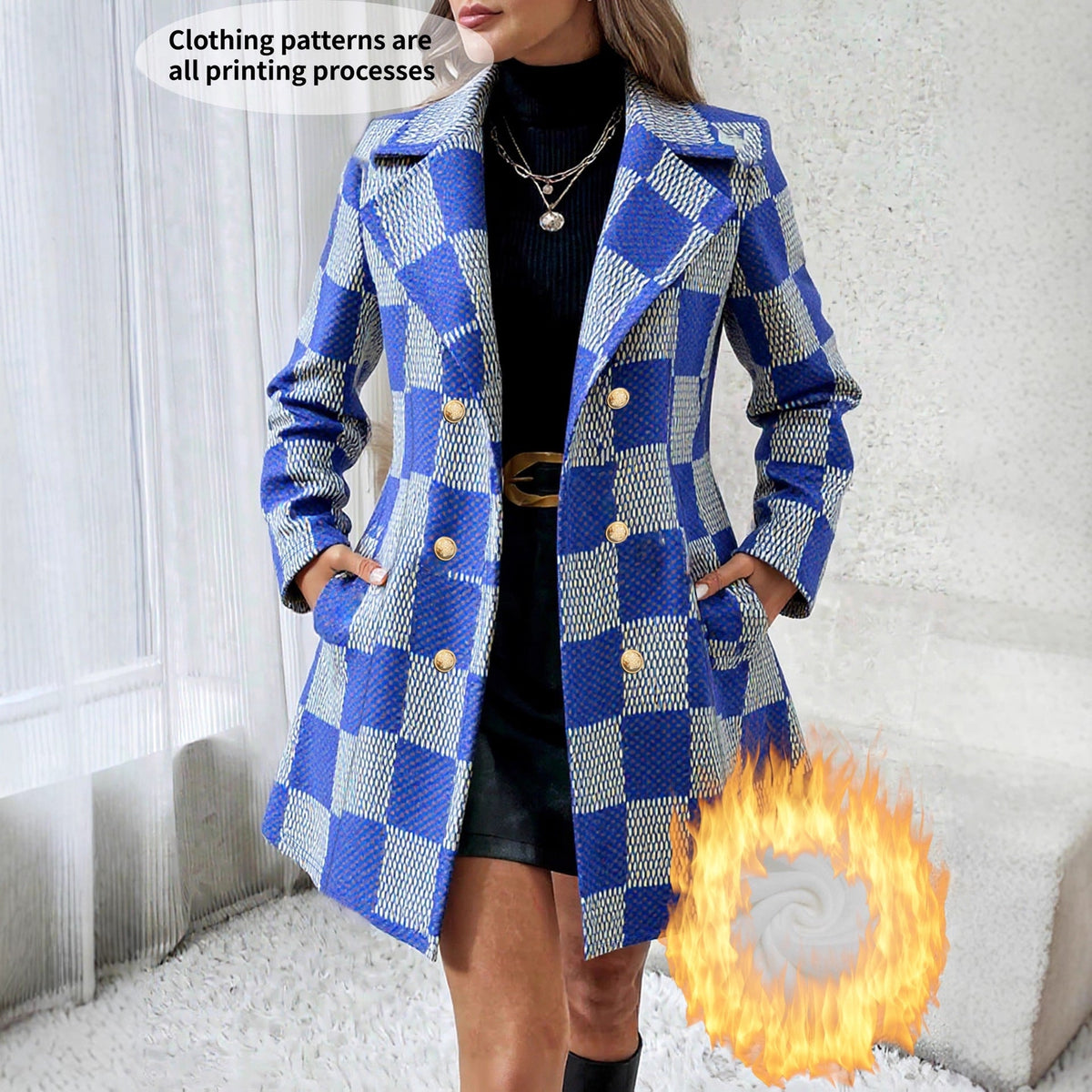 Plaid Fleece-lined Loose-fit Coat