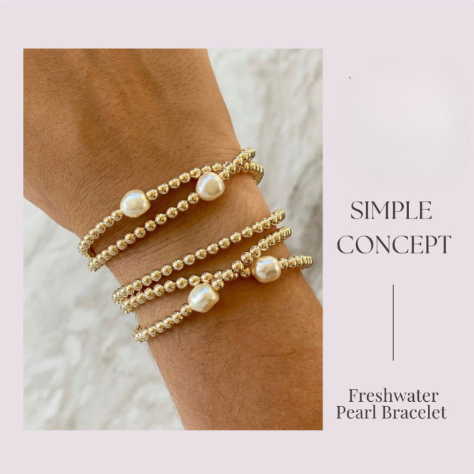 Pearl & Gold Beaded Stretch Bracelet