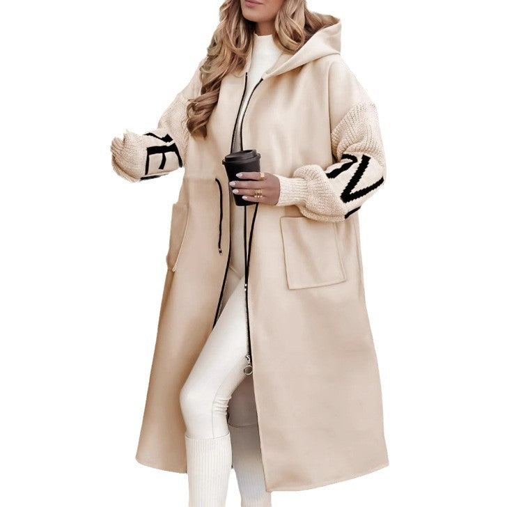 Hooded Windbreaker Long Jacket With Pockets And Drawstring Design