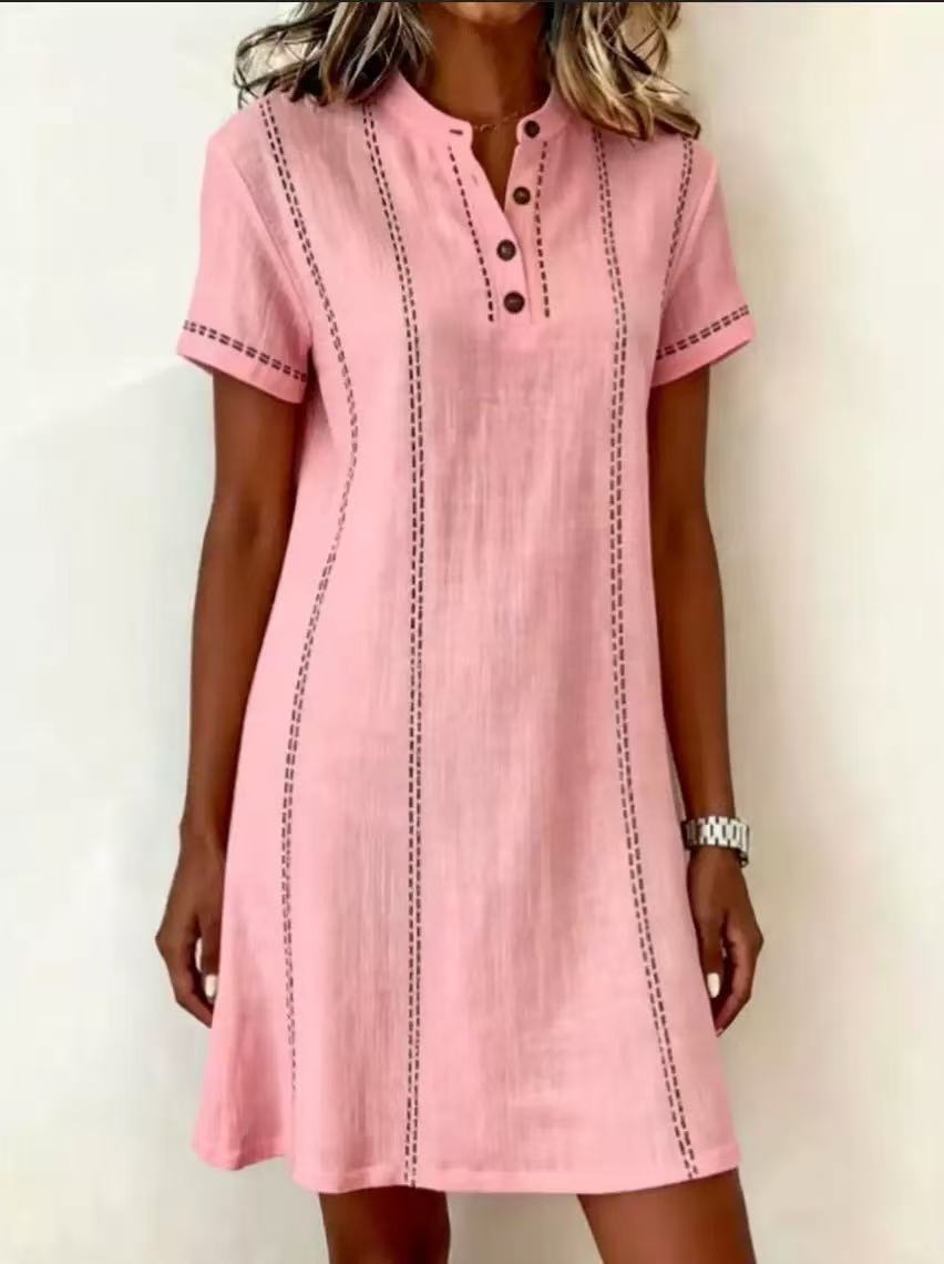 Printed Button-Up Stand Collar Midi Dress