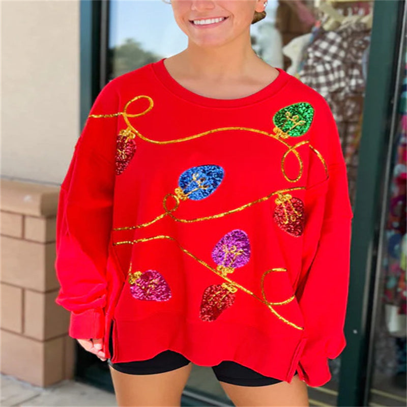 Christmas Sequins Long Sleeve Pullover Hoodie