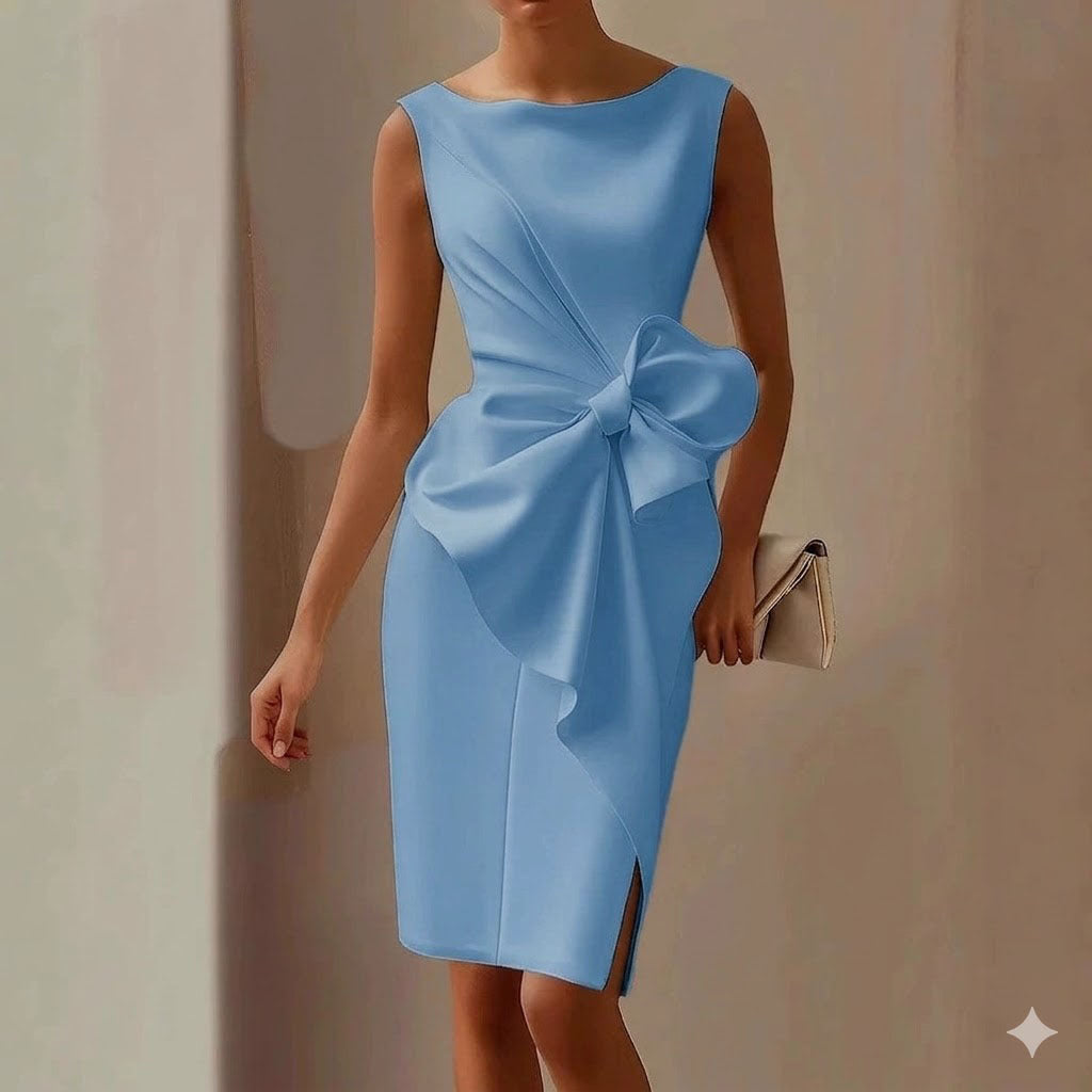 Bow-Knot Sleeveless Midi Dress – High Waist A-Line