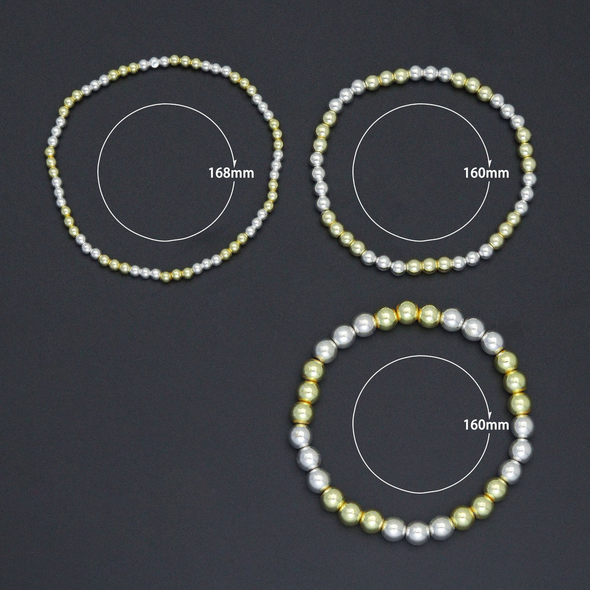 Gold and Silver Hematite Ball Beads Adjustable Bracelet