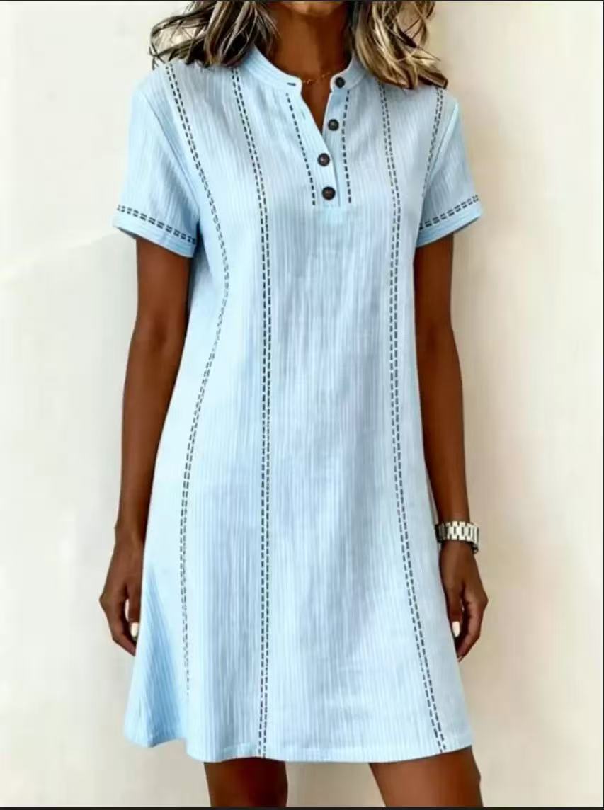 Printed Button-Up Stand Collar Midi Dress