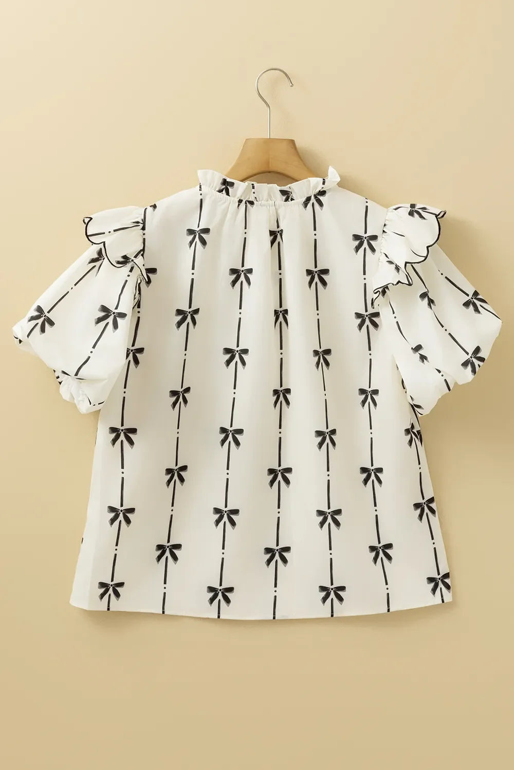Bow Print  Short Sleeve Blouse