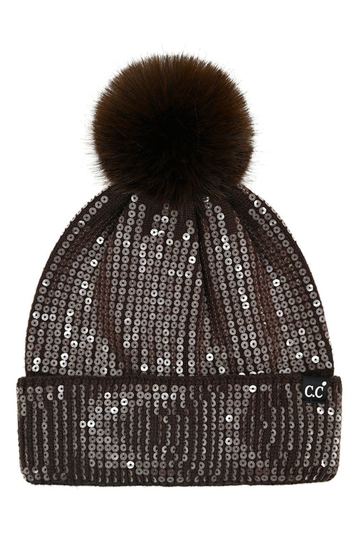 All Over Clear Sequin Pom Beanie
