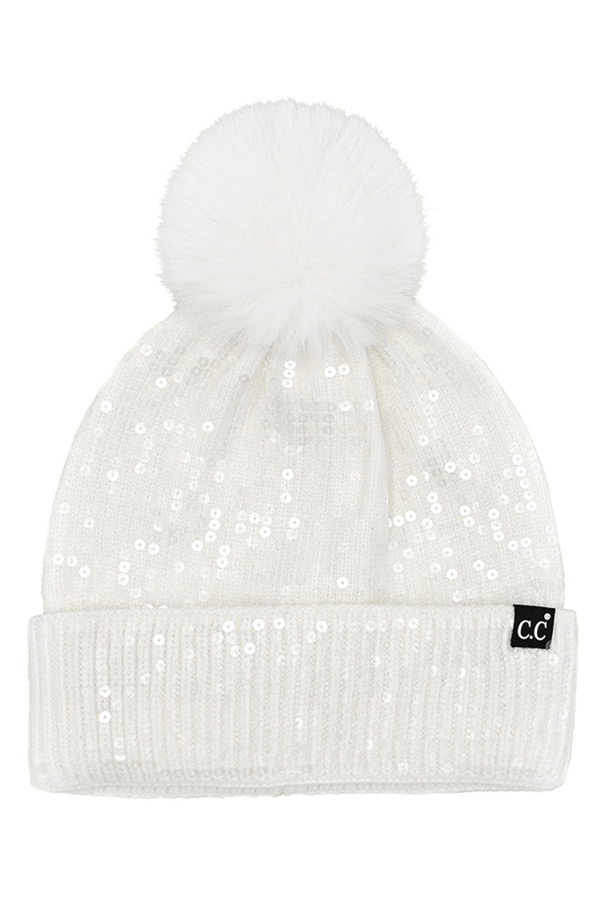 All Over Clear Sequin Pom Beanie
