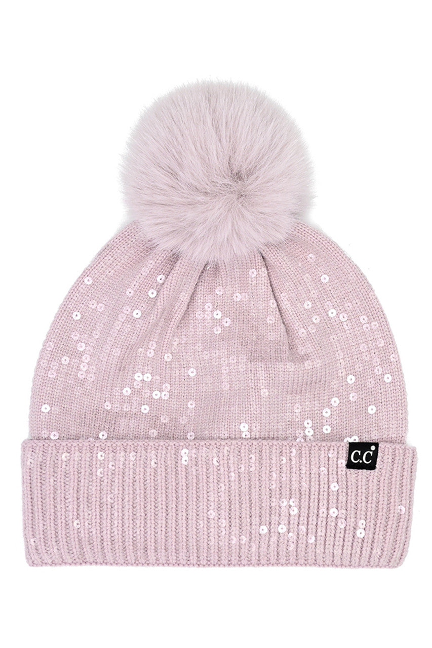 All Over Clear Sequin Pom Beanie