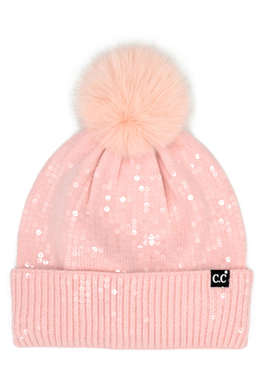 All Over Clear Sequin Pom Beanie