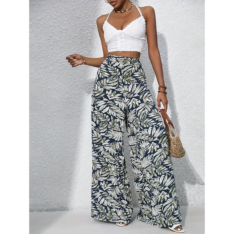 Printed High‑Waist Wide‑Leg Palazzo Pants