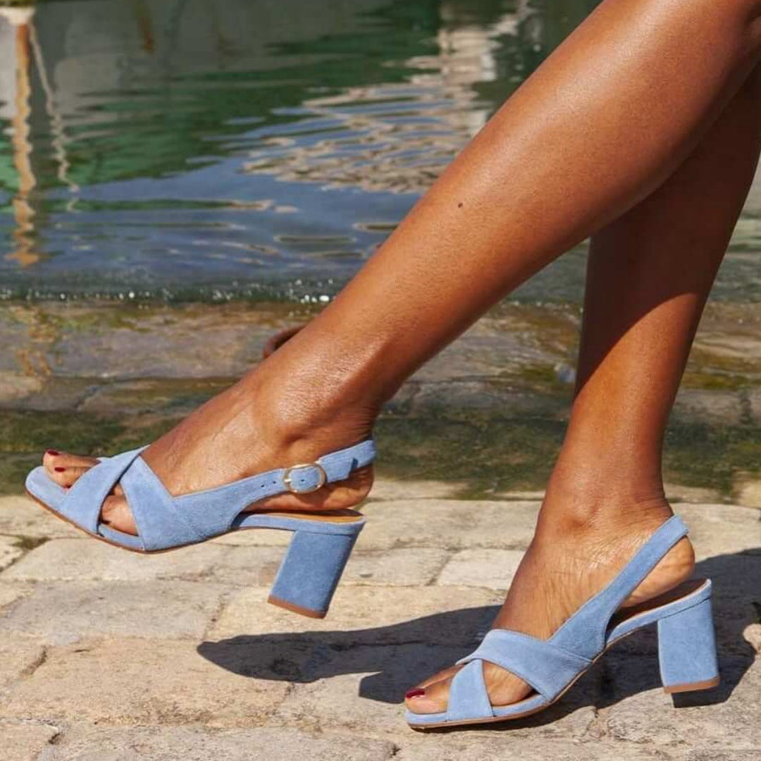 Chunky Heel Open Toe Buckle | Elegant Roman-Style High Heel