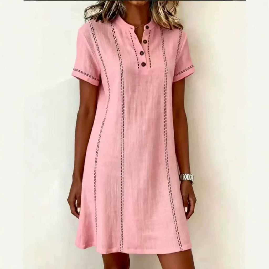Printed Button-Up Stand Collar Midi Dress