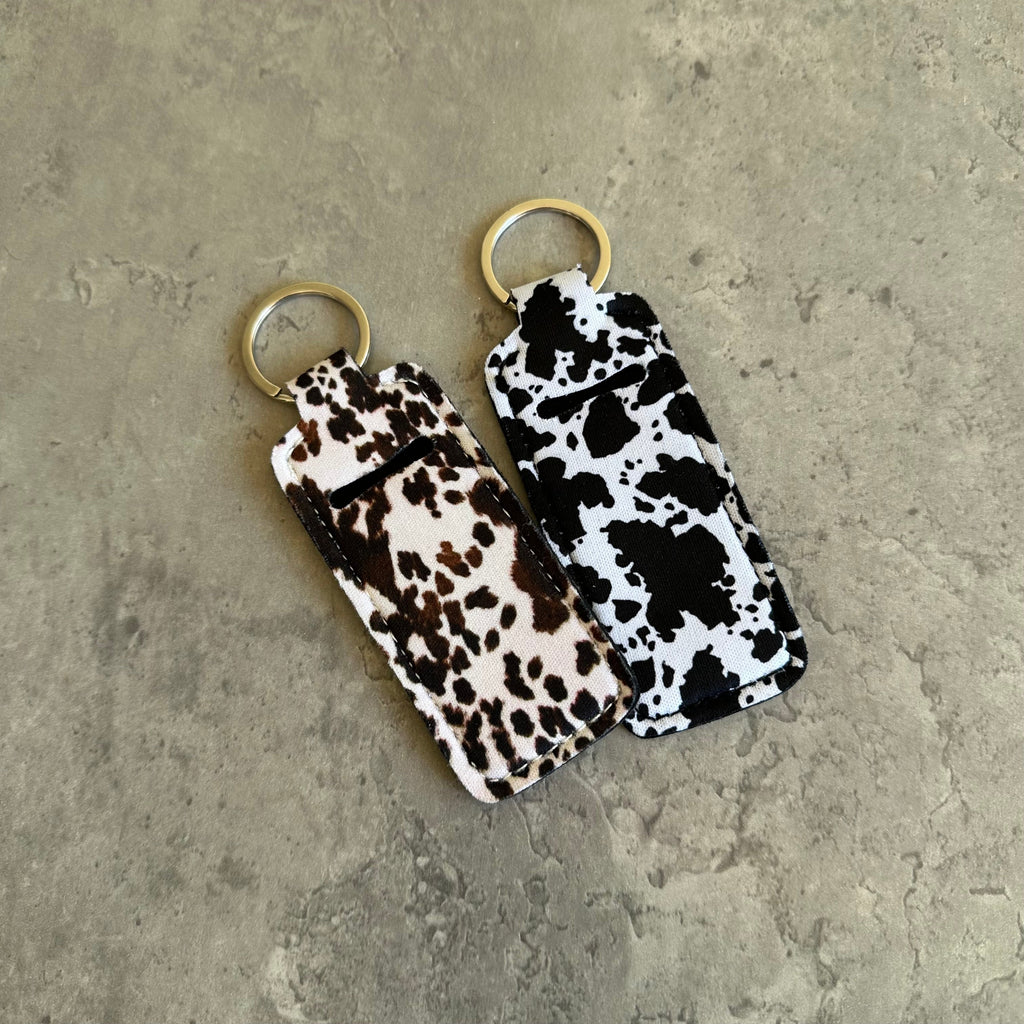 Chapstick Holder Keychain – Cow Print