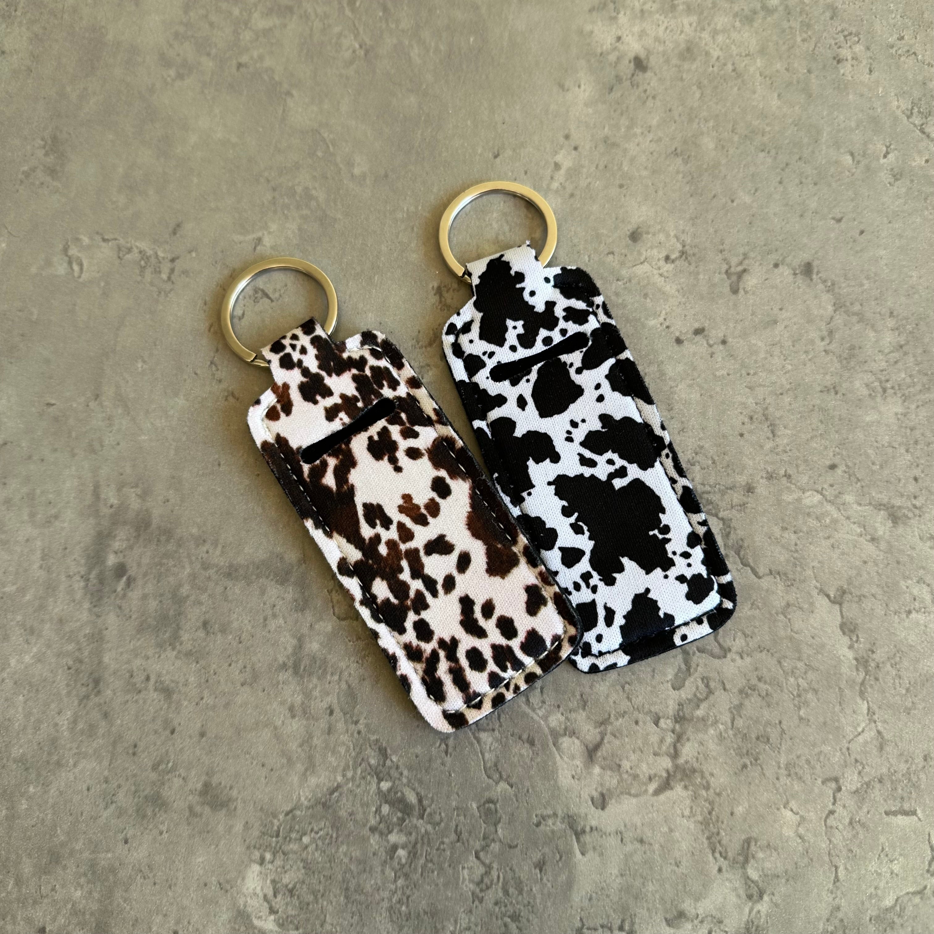 Chapstick Holder Keychain – Cow Print