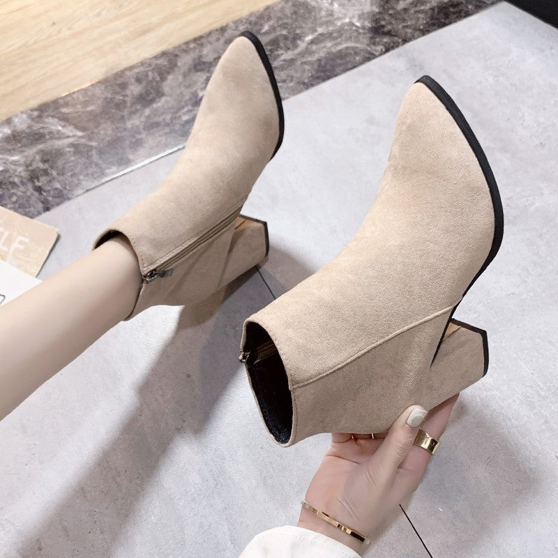 Stacked Heel Ankle Bootie Shoes