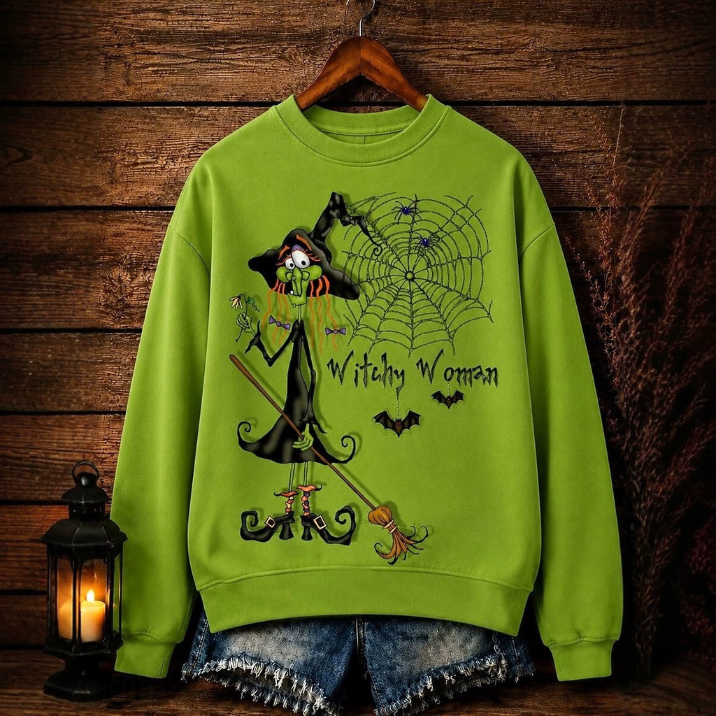 Long-sleeve Crew-neck Halloween-print Hoodie