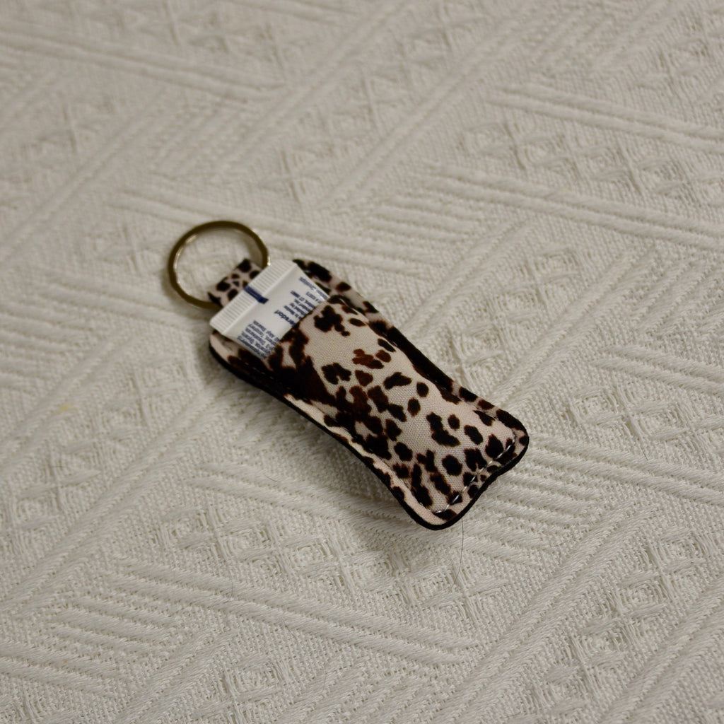 Chapstick Holder Keychain – Cow Print