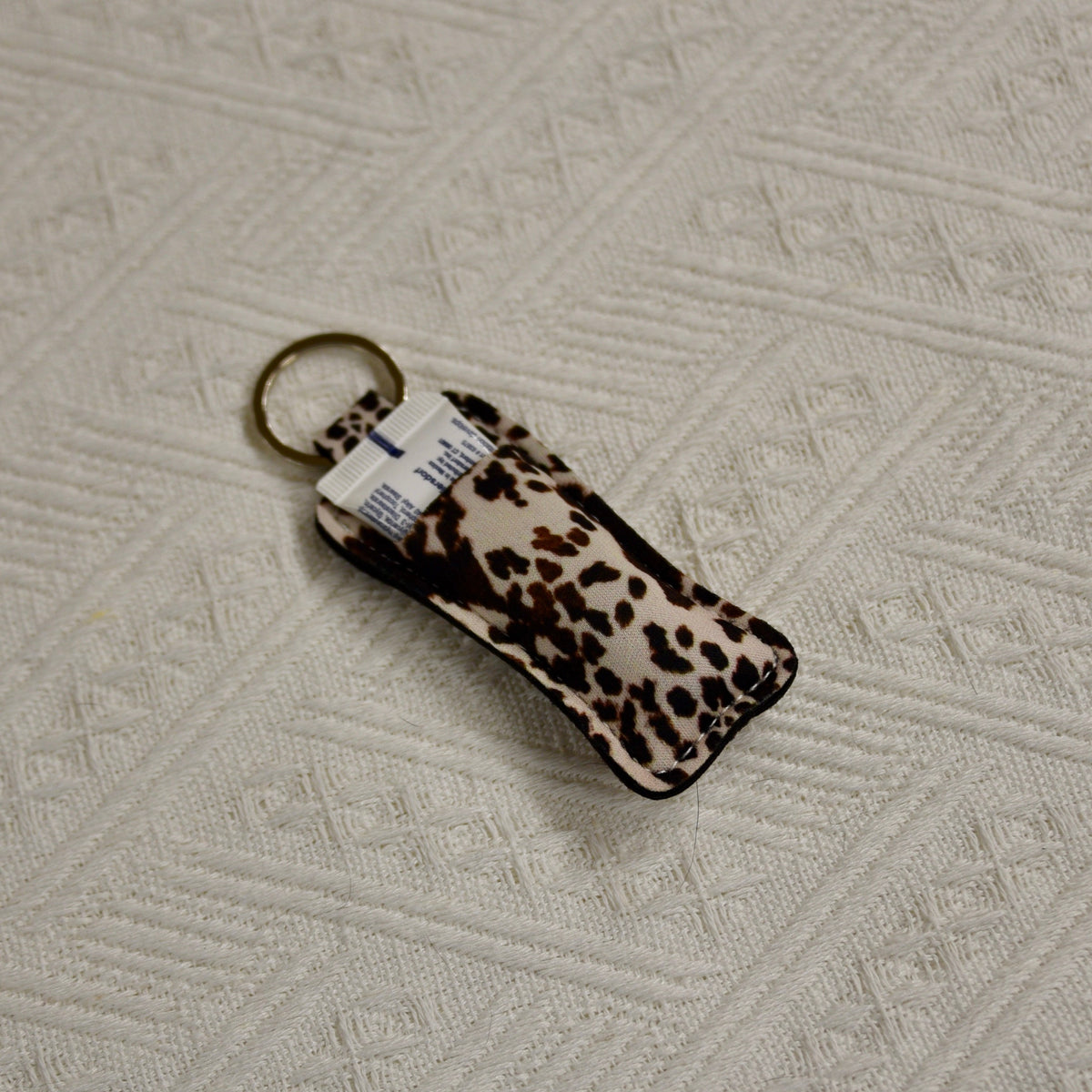 Chapstick Holder Keychain – Cow Print