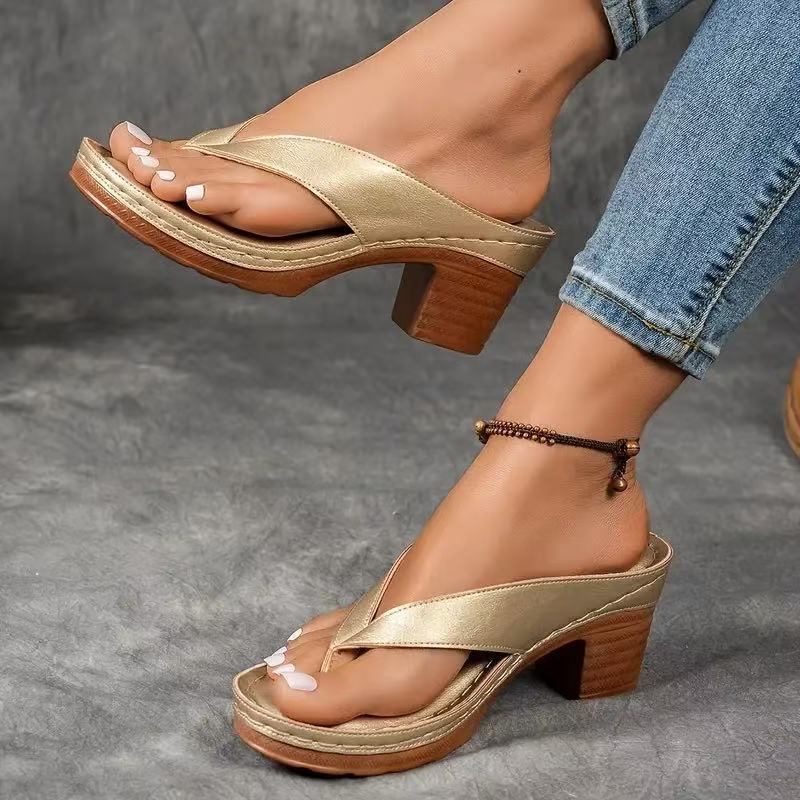 Square Medium Heel Wedge Sandals