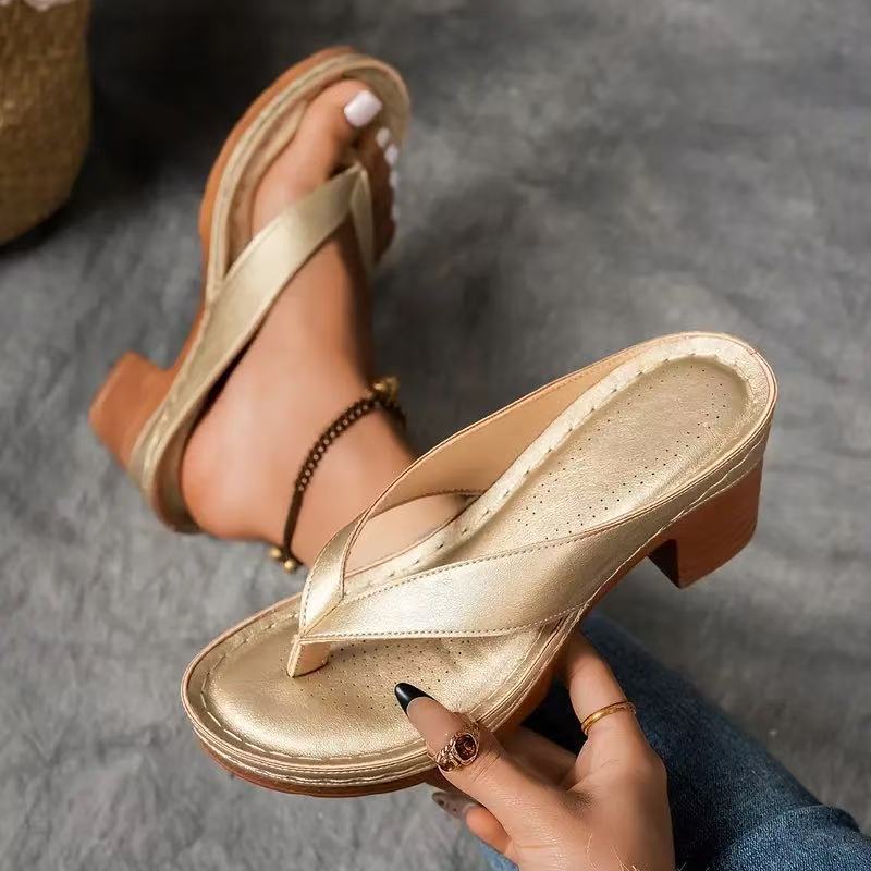 Square Medium Heel Wedge Sandals