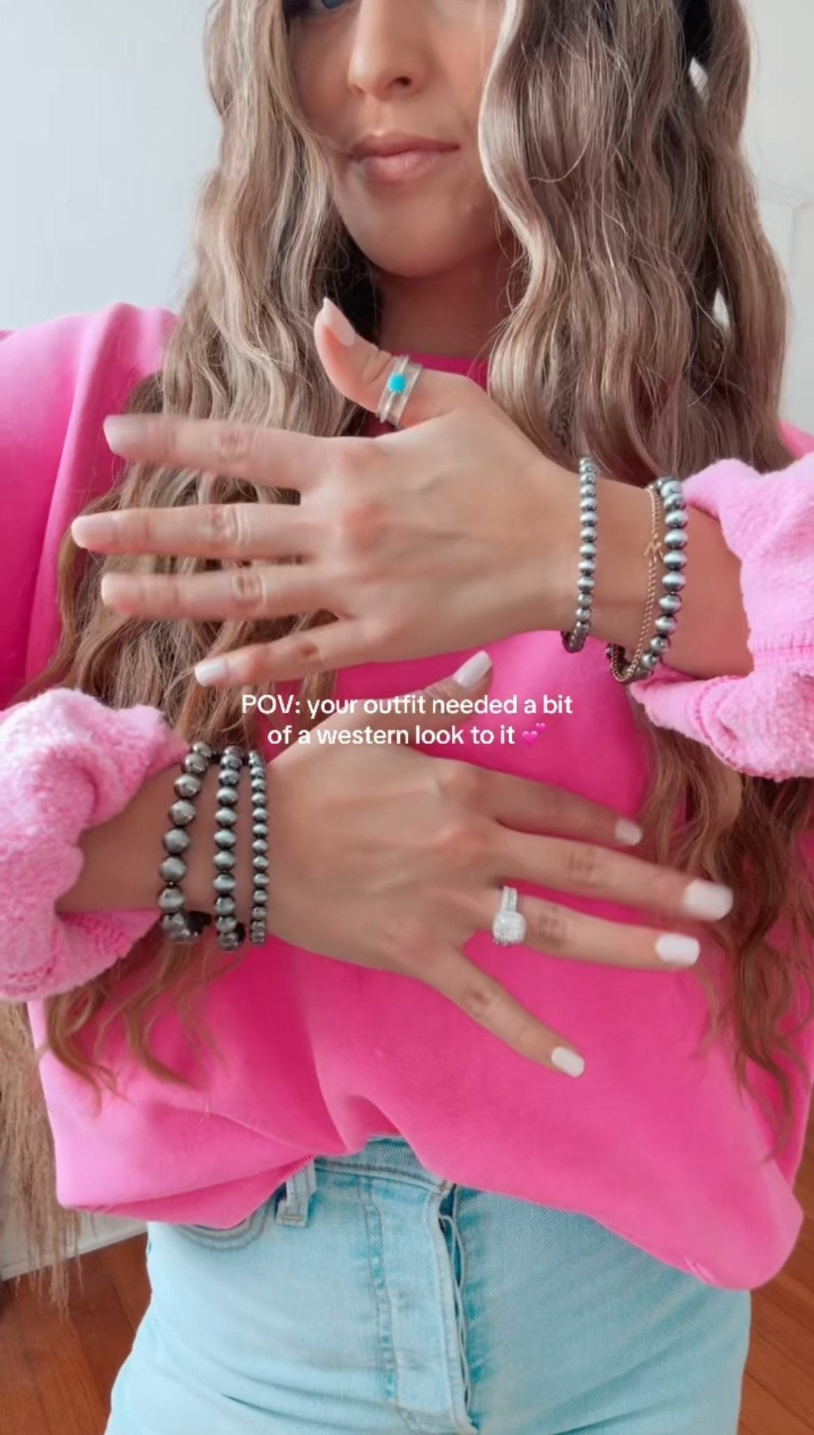 Faux Sterling Pearl Western Stretch Bracelet Set