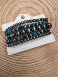 Western Faux Sterling Pearl & Multi-Color Turquoise Stretch Bracelet Set
