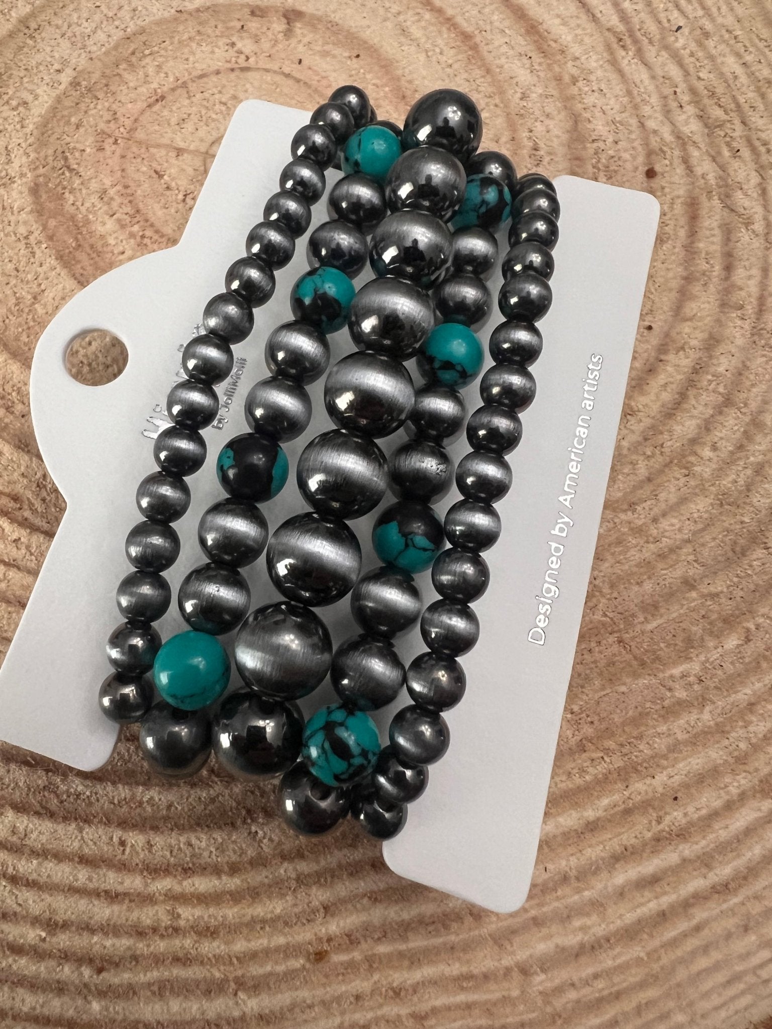 Western Faux Sterling Pearl & Multi-Color Turquoise Stretch Bracelet Set