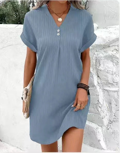 Button-Front V-Neck Dress