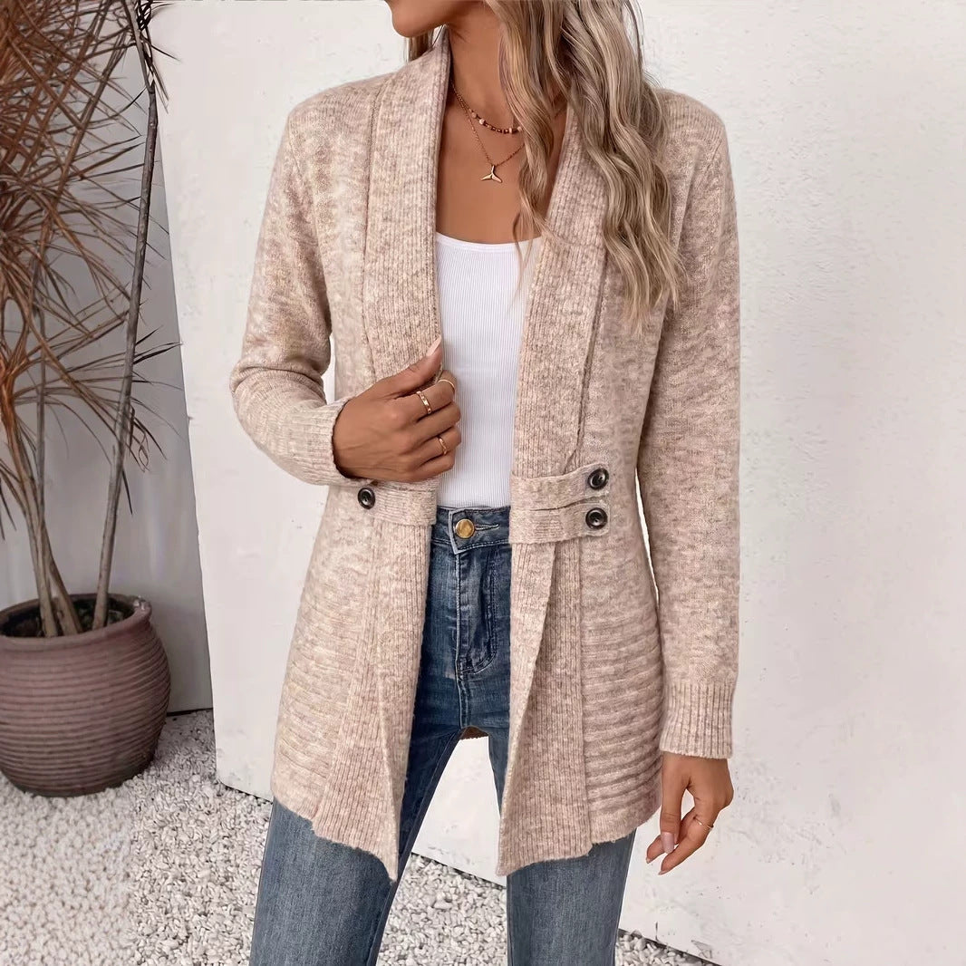 Belt Cardigan Lazy Style Versatile Mid-length Sweater
