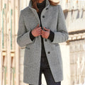 Stand Collar Woolen Coat With Pockets Fall Winter Casual Button