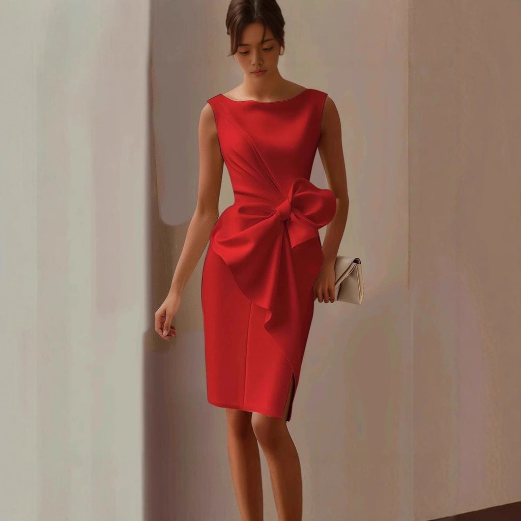 Bow-Knot Sleeveless Midi Dress – High Waist A-Line