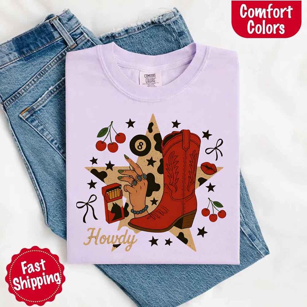 Howdy Cowgirl Star Collage T Shirt