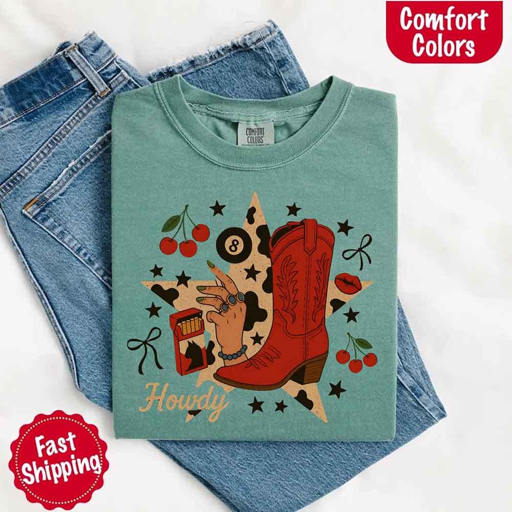 Howdy Cowgirl Star Collage T Shirt