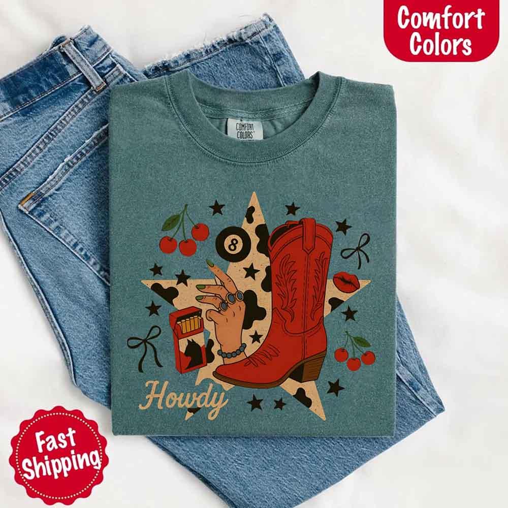 Howdy Cowgirl Star Collage T Shirt