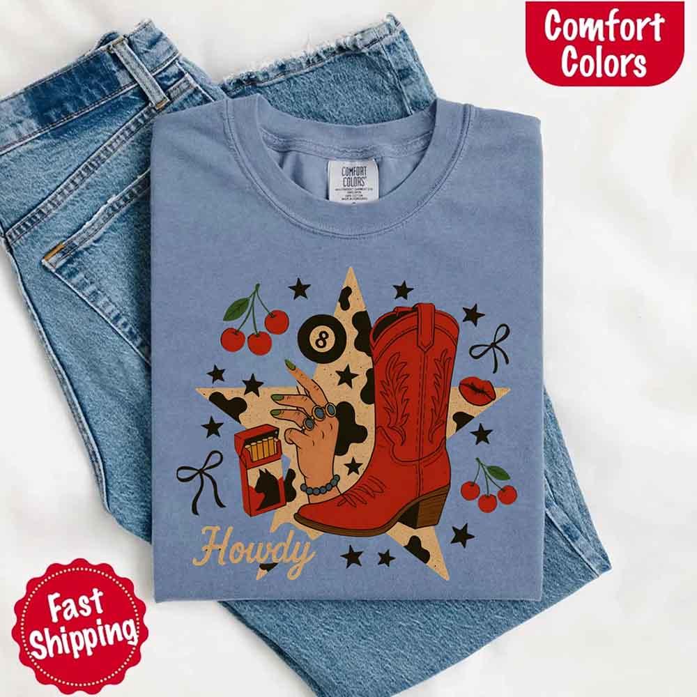 Howdy Cowgirl Star Collage T Shirt