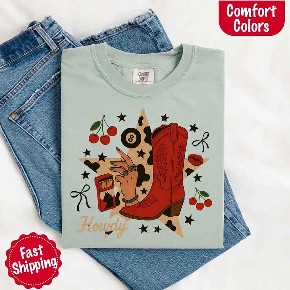 Howdy Cowgirl Star Collage T Shirt