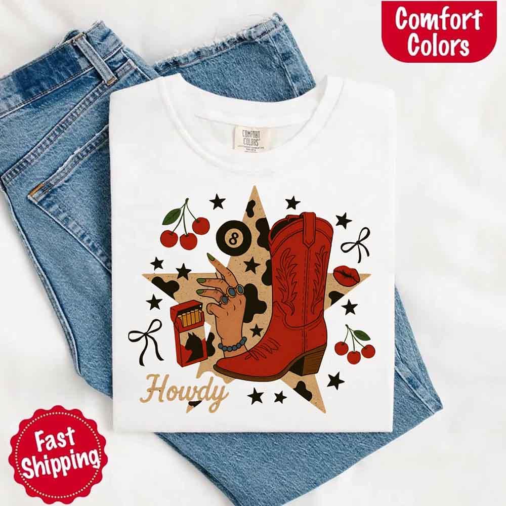Howdy Cowgirl Star Collage T Shirt