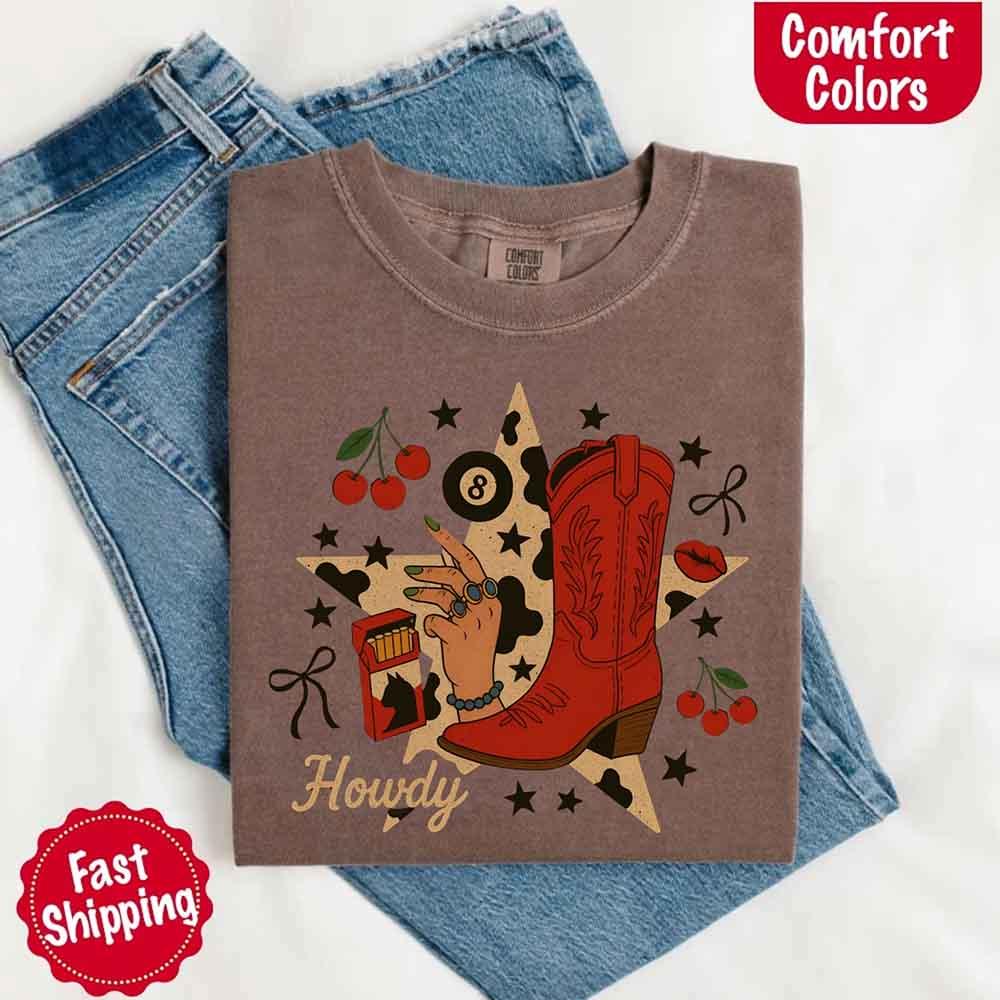 Howdy Cowgirl Star Collage T Shirt