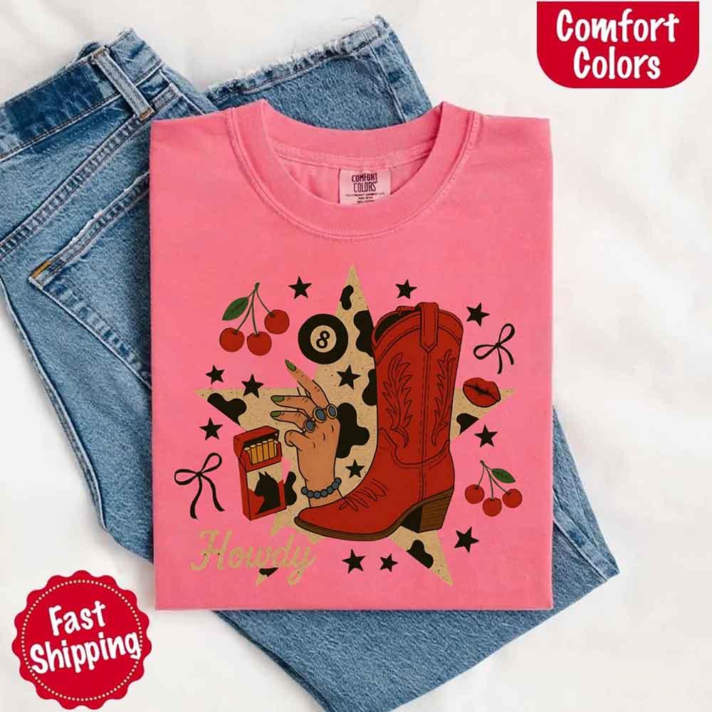 Howdy Cowgirl Star Collage T Shirt