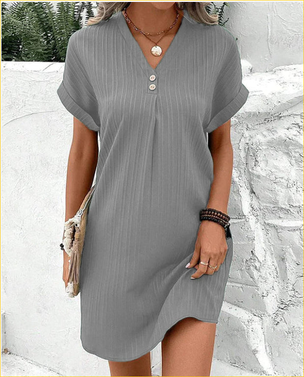 Button-Front V-Neck Dress