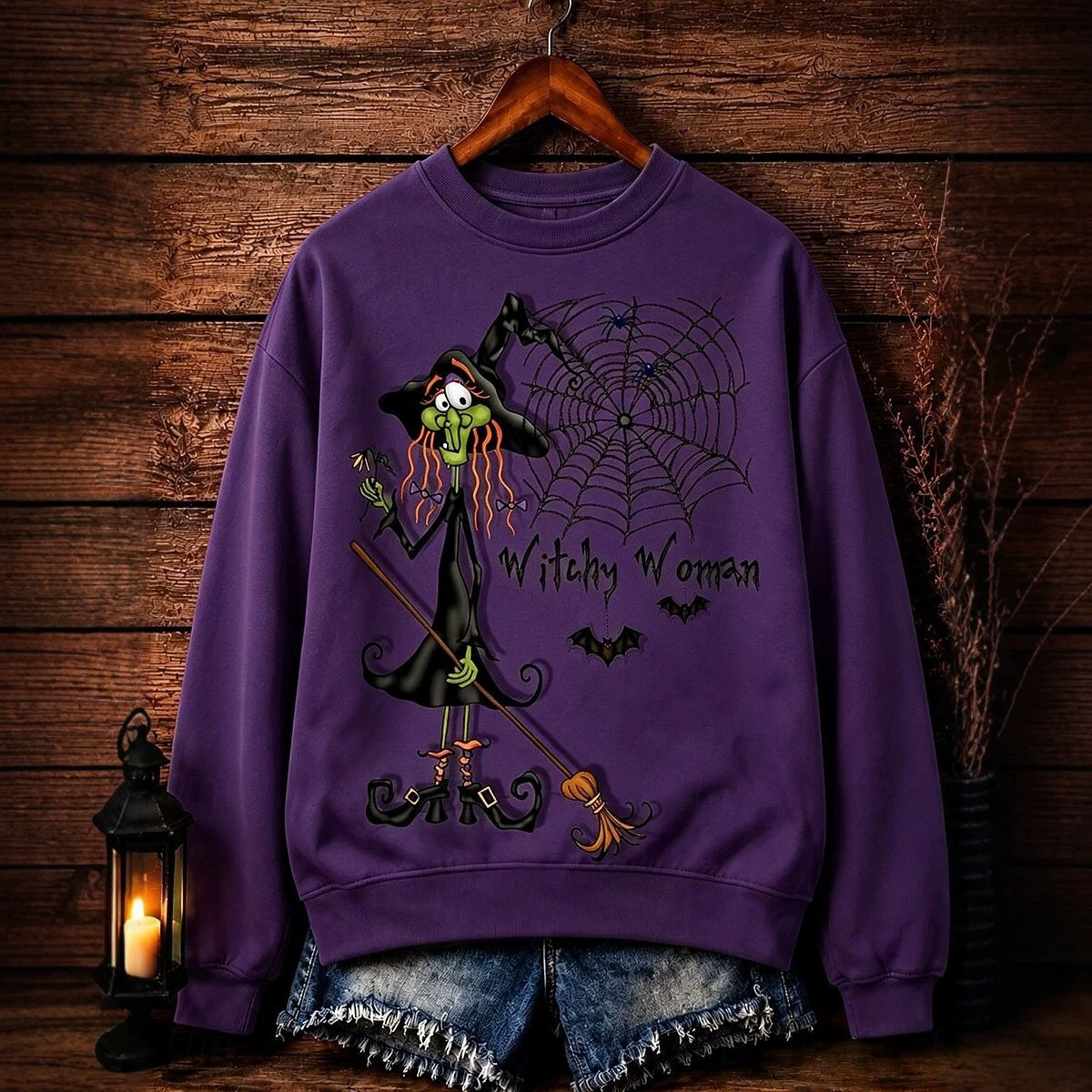 Long-sleeve Crew-neck Halloween-print Hoodie