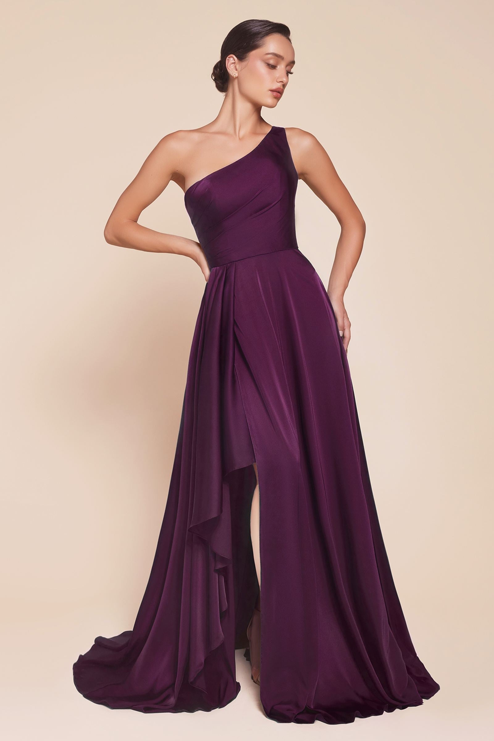 Ladivine One Shoulder Satin A-Line Gown