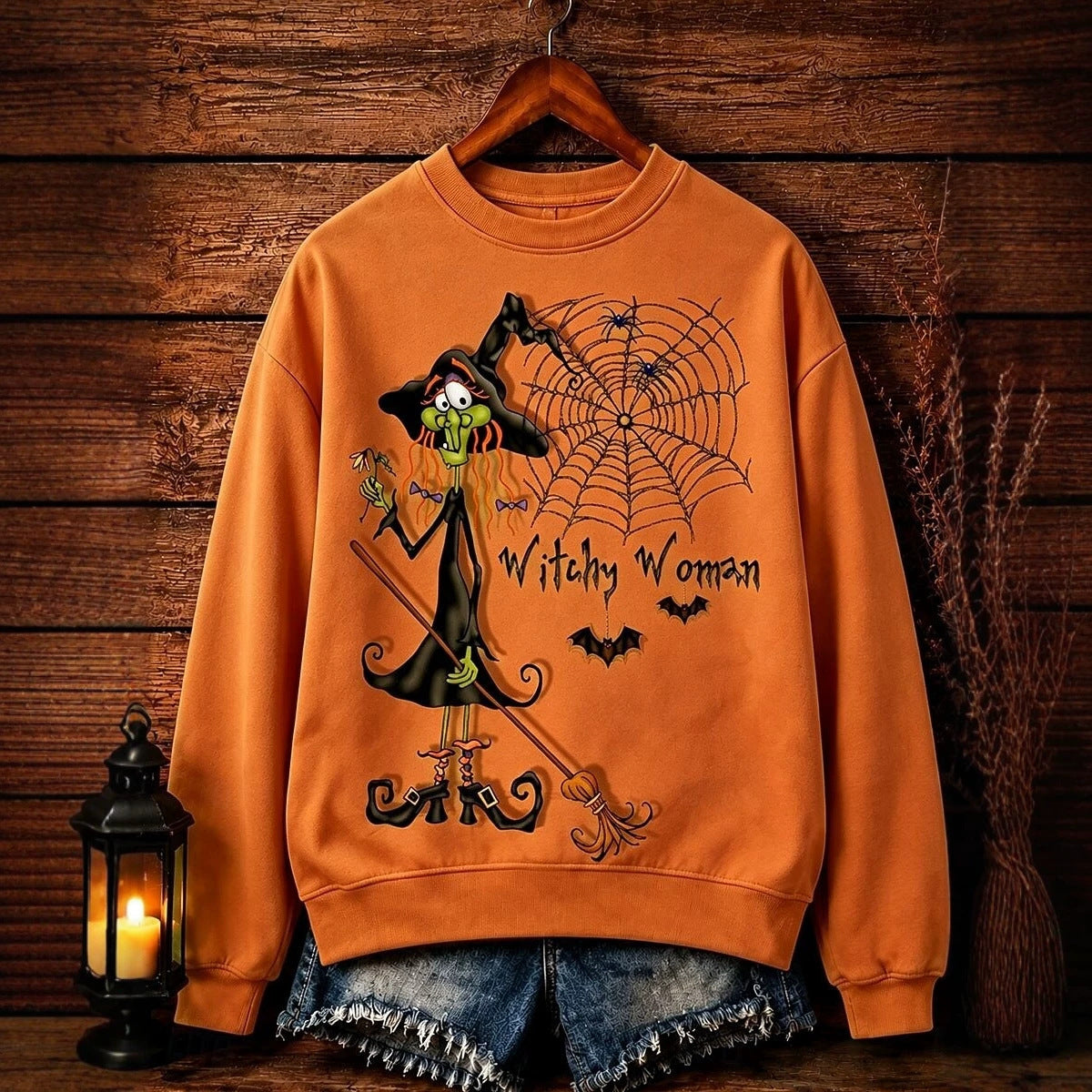 Long-sleeve Crew-neck Halloween-print Hoodie