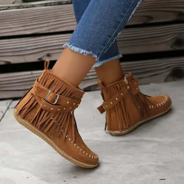 Winter Ankle Boots with Rivet Tassel Detail