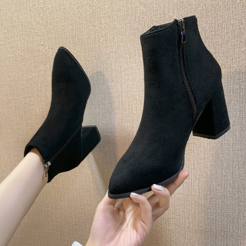Stacked Heel Ankle Bootie Shoes