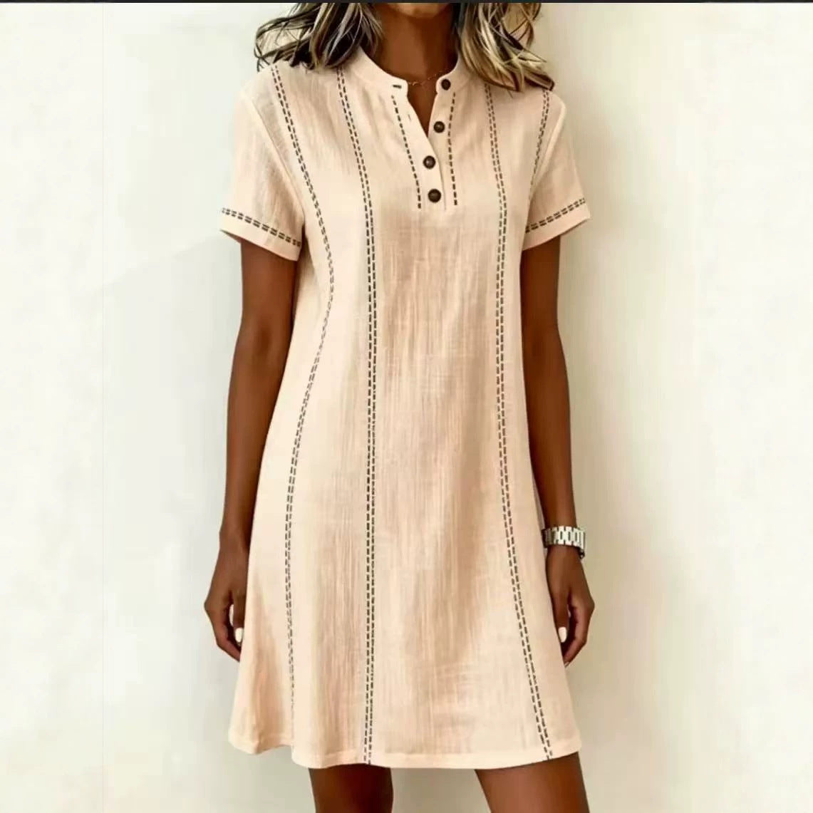 Printed Button-Up Stand Collar Midi Dress