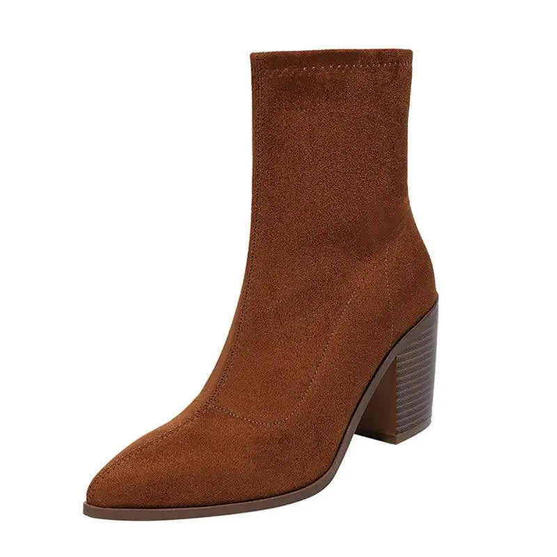 Autumn Modern Boots Faux Suede Mid-calf  Slip-on Pointed Toe Short Boots