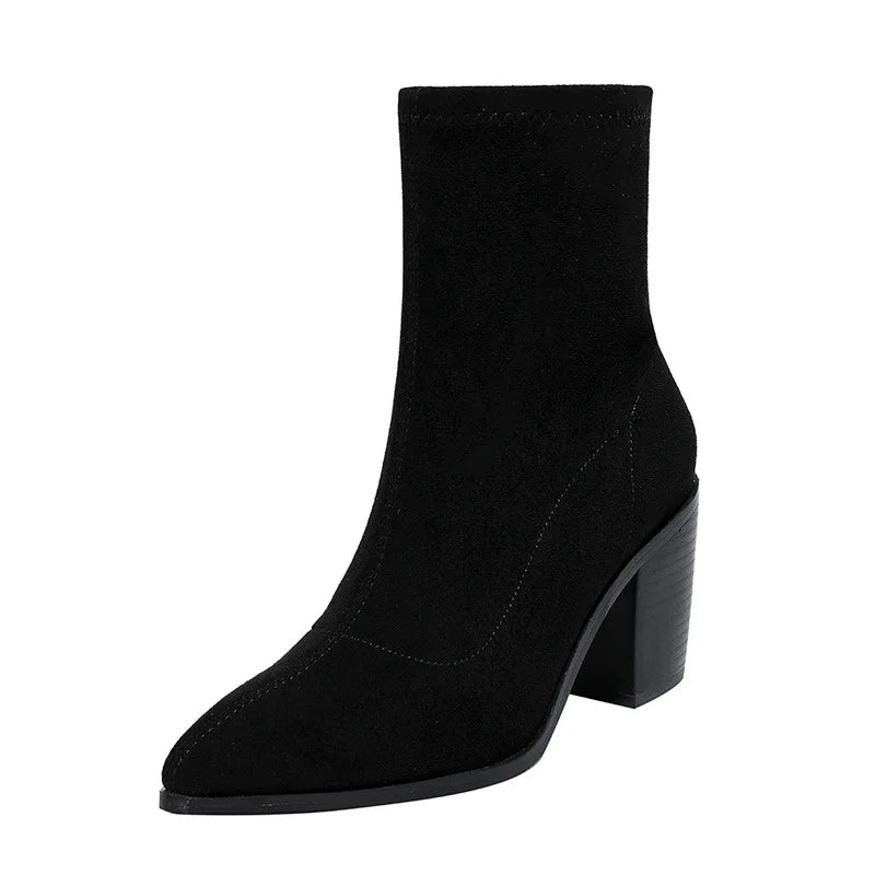 Autumn Modern Boots Faux Suede Mid-calf  Slip-on Pointed Toe Short Boots