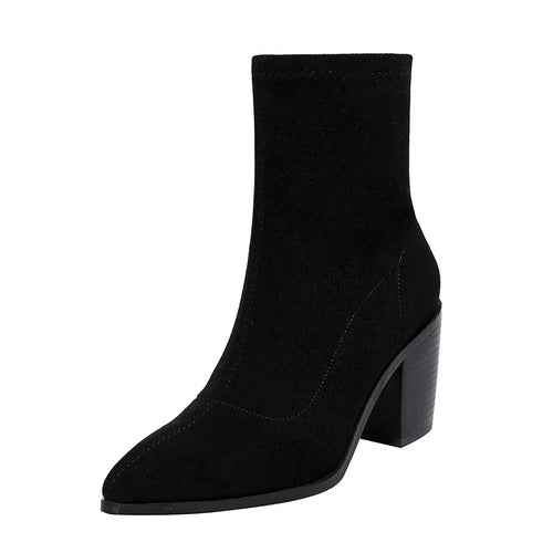 Autumn Modern Boots Faux Suede Mid-calf  Slip-on Pointed Toe Short Boots
